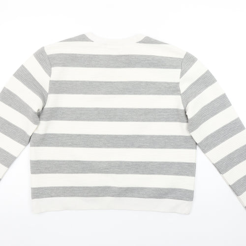 Louche Womens Grey White Striped Pullover Sweatshirt Size 14