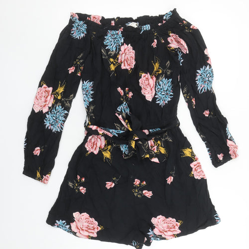 Miss Selfridge Women's Black Floral Off Shoulder Playsuit Size 8