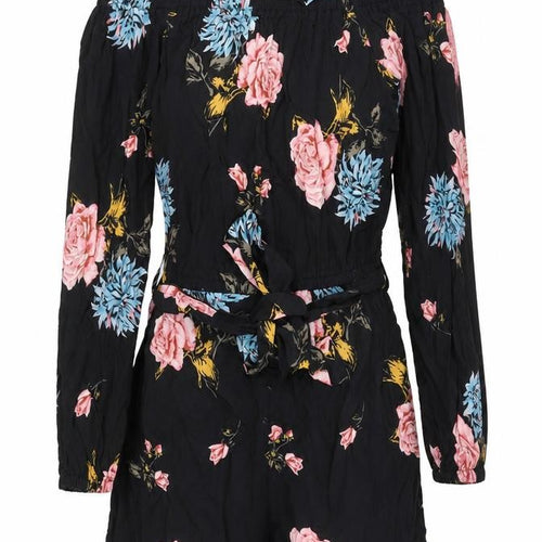 Miss Selfridge Women's Black Floral Off Shoulder Playsuit Size 8