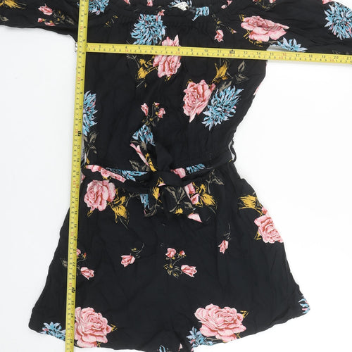 Miss Selfridge Women's Black Floral Off Shoulder Playsuit Size 8