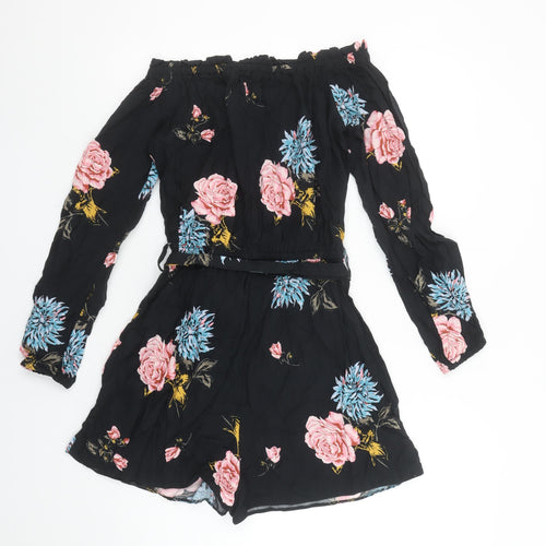 Miss Selfridge Women's Black Floral Off Shoulder Playsuit Size 8