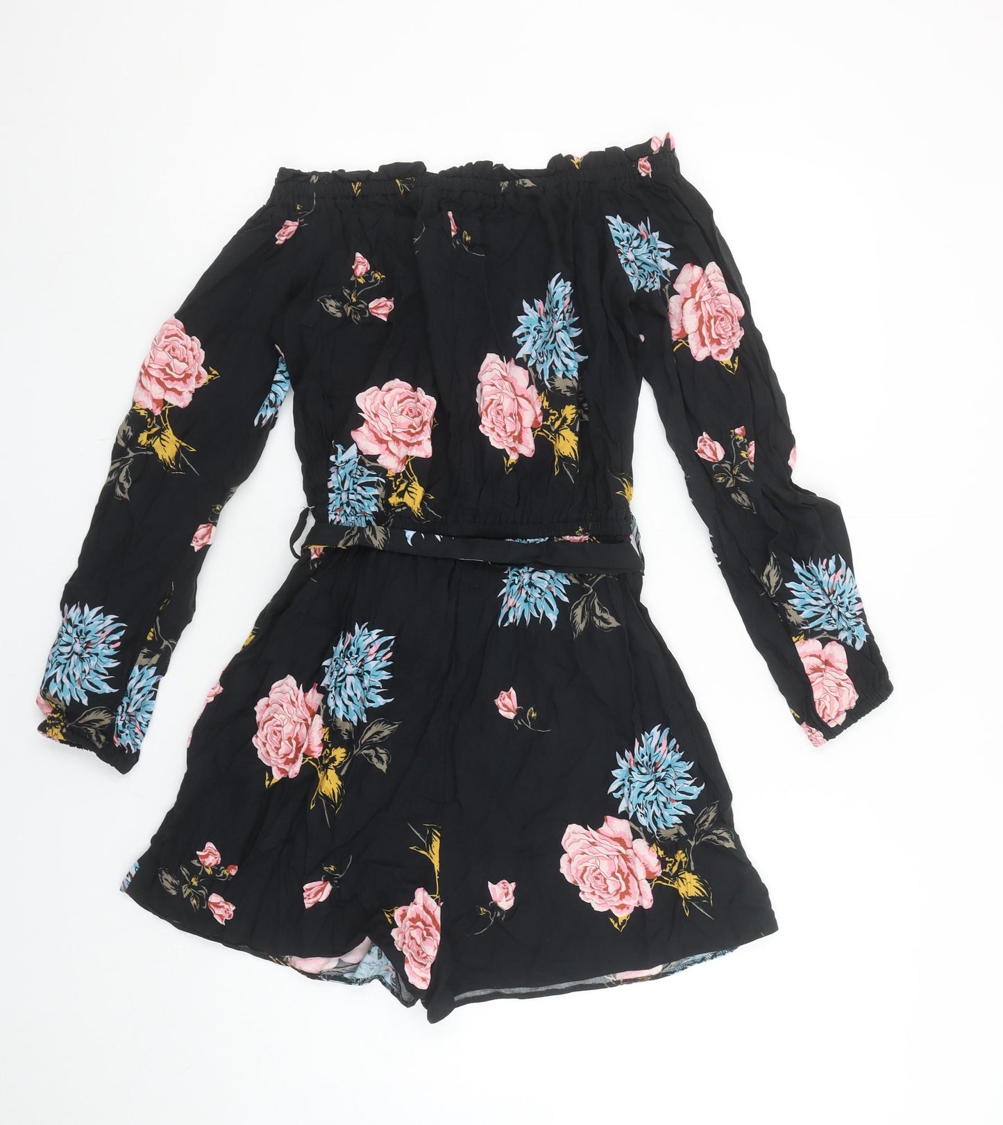 Miss Selfridge Women's Black Floral Off Shoulder Playsuit Size 8