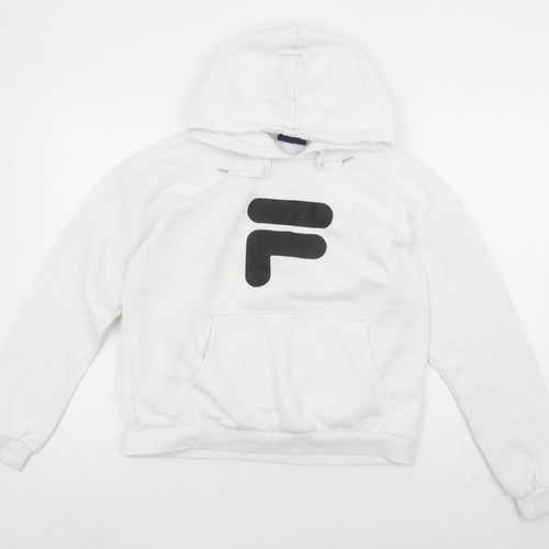 FILA Women White XS Pullover Hoodie Cotton Blend Logo Design