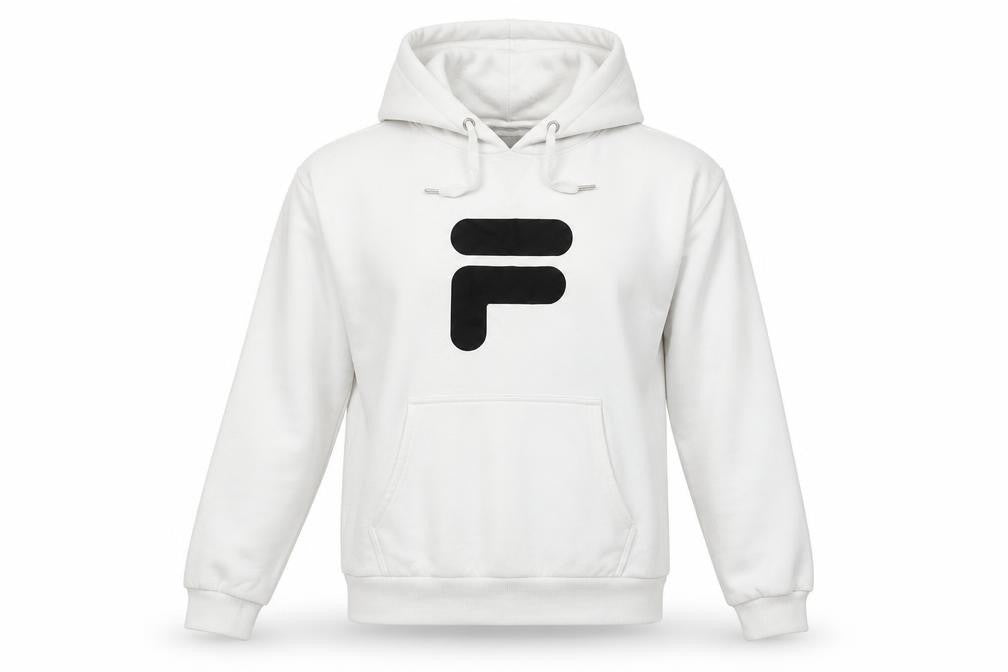 Front view of Fila Women White XS Pullover Hoodie Cotton Blend Logo Design