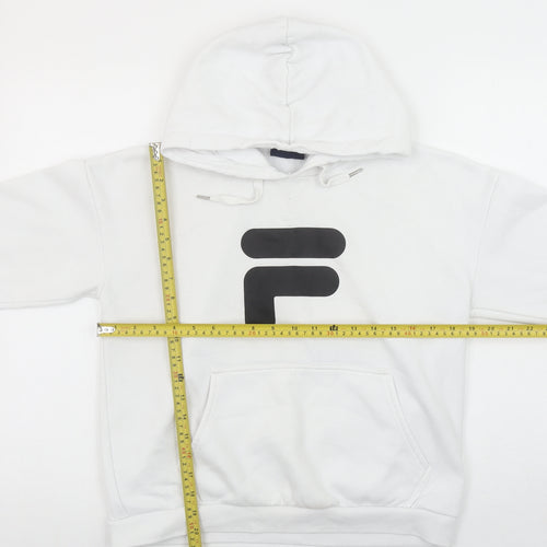 FILA Women White XS Pullover Hoodie Cotton Blend Logo Design