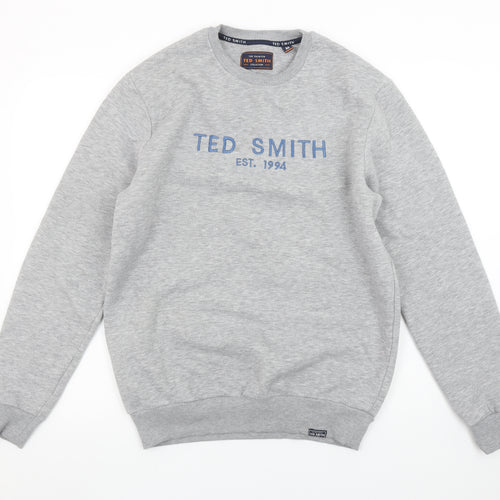 Ted Smith Men's Grey Pullover Sweatshirt M Crew Neck Classic Logo