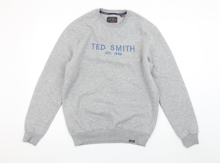 Ted Smith Men's Grey Pullover Sweatshirt M Crew Neck Classic Logo