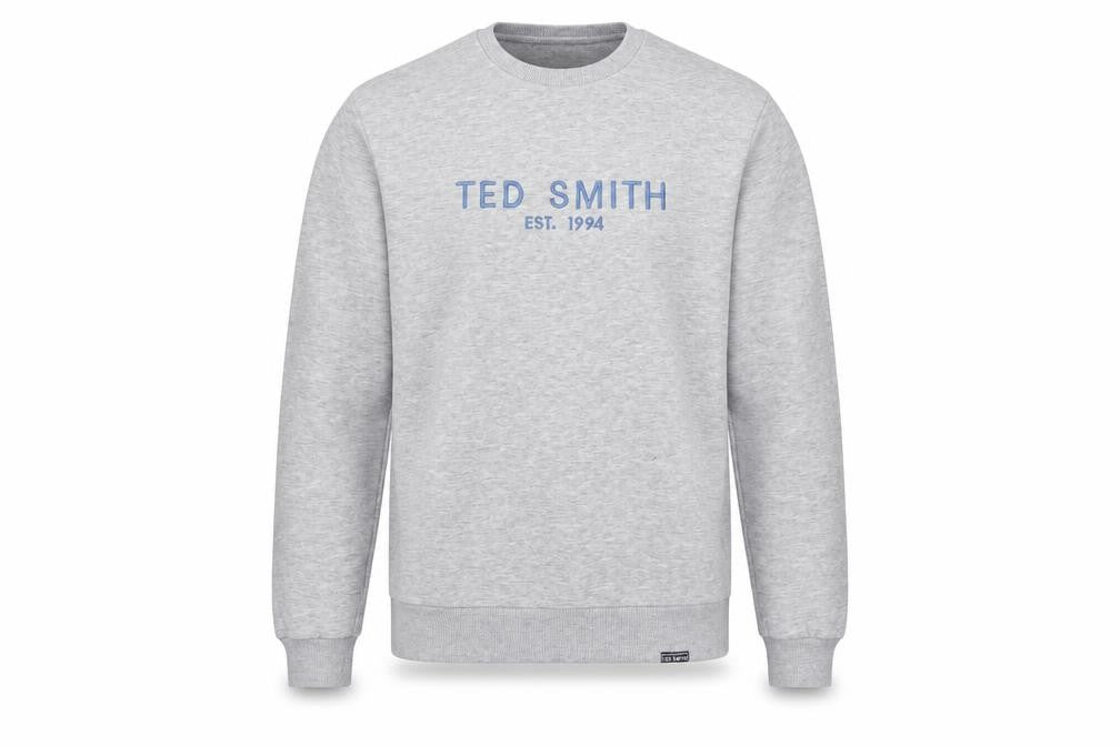 Front view of Ted Smith Men's Grey Pullover Sweatshirt M Crew Neck Classic Logo