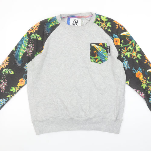 RATCHET Men's Grey & Black Floral Animal Print Sweatshirt L