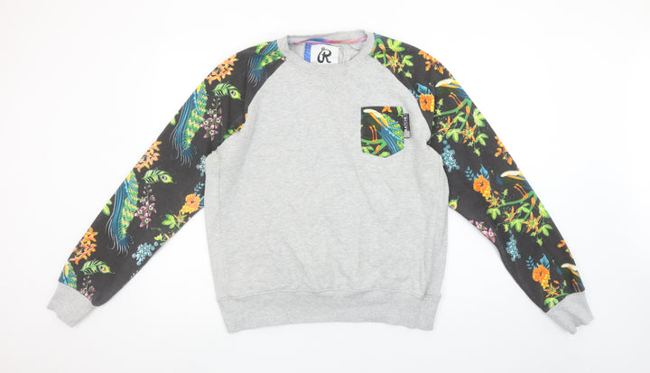 RATCHET Men's Grey & Black Floral Animal Print Sweatshirt L