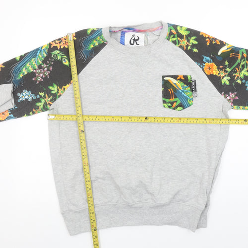 RATCHET Men's Grey & Black Floral Animal Print Sweatshirt L