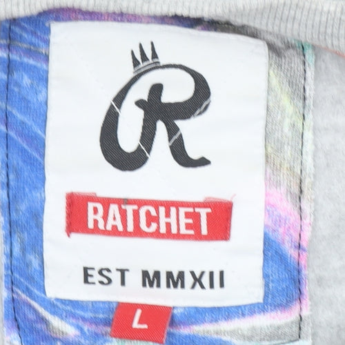 RATCHET Men's Grey & Black Floral Animal Print Sweatshirt L