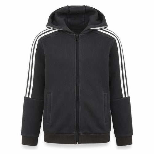 Adidas Boys Black Full Zip Hoodie Size 13-14Y Cotton Blend Sportswear
