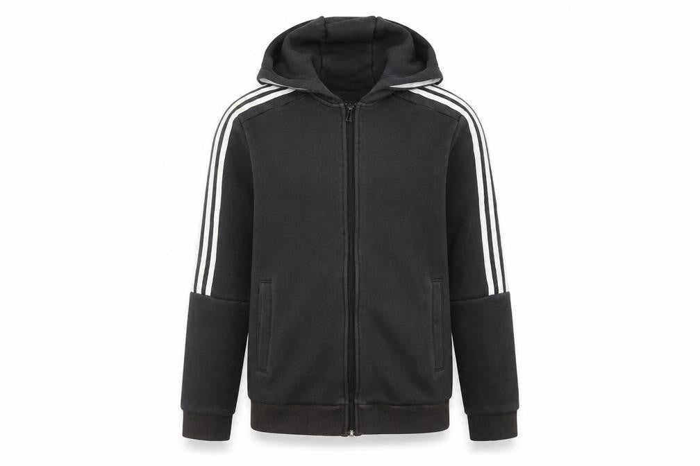 Adidas Boys Black Full Zip Hoodie Size 13-14Y Cotton Blend Sportswear
