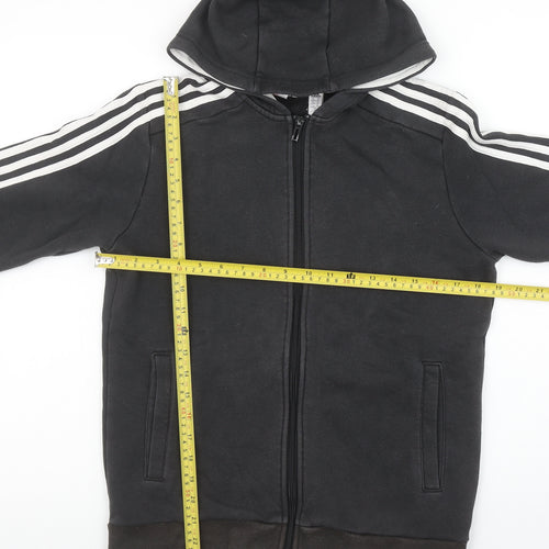 Adidas Boys Black Full Zip Hoodie Size 13-14Y Cotton Blend Sportswear