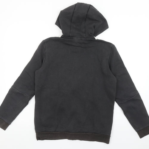 Adidas Boys Black Full Zip Hoodie Size 13-14Y Cotton Blend Sportswear