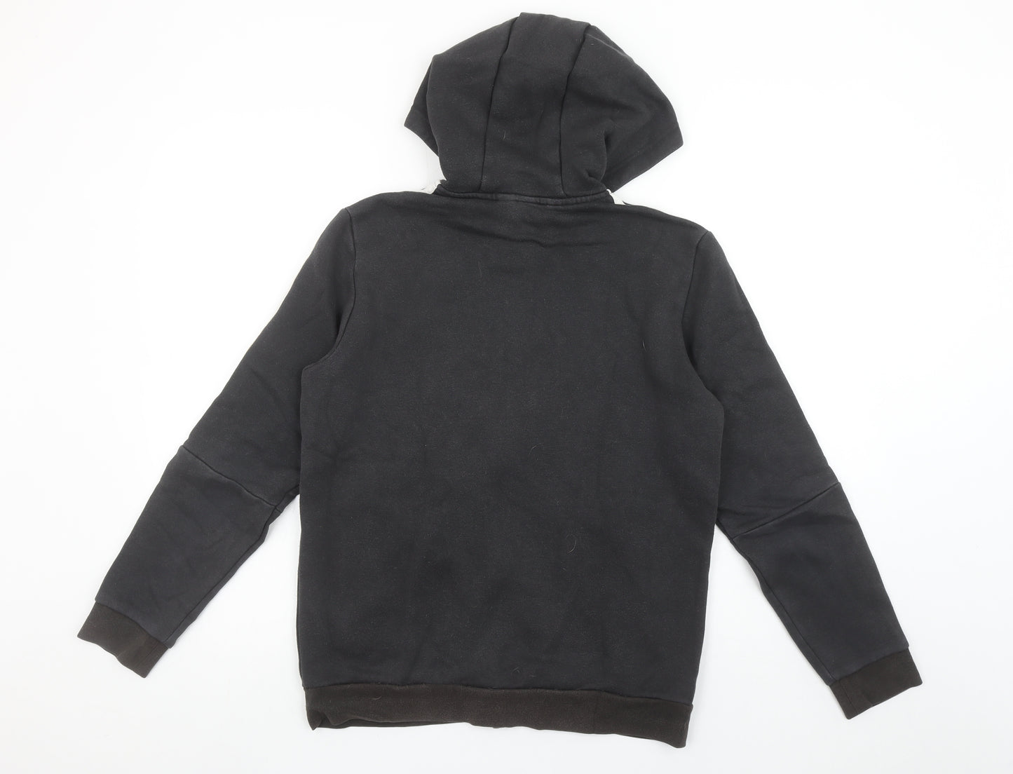 Adidas Boys Black Full Zip Hoodie Size 13-14Y Cotton Blend Sportswear