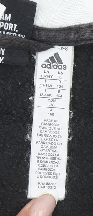 Adidas Boys Black Full Zip Hoodie Size 13-14Y Cotton Blend Sportswear