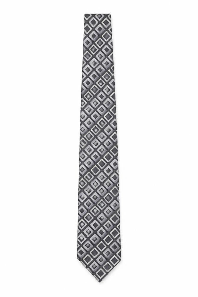 Front view of Pierre Cardin Men’s Grey Geometric Pure Silk Tie