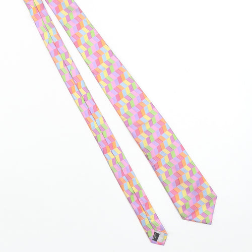 Soprano Men's Multicoloured Geometric 100% Silk Slim Tie One Size