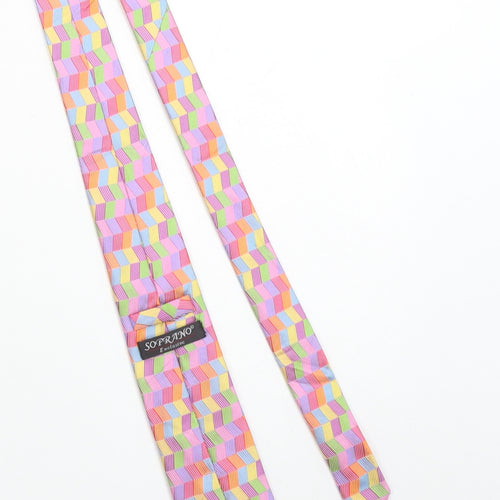 Soprano Men's Multicoloured Geometric 100% Silk Slim Tie One Size