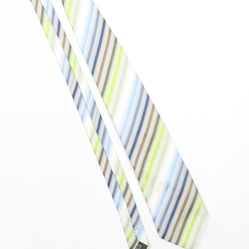 Robert Daniel Mens Blue Green Beige Striped Handmade 100% Silk Tie
