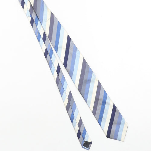 The Savile Row Company Men’s Blue Striped Slim Silk Tie One Size