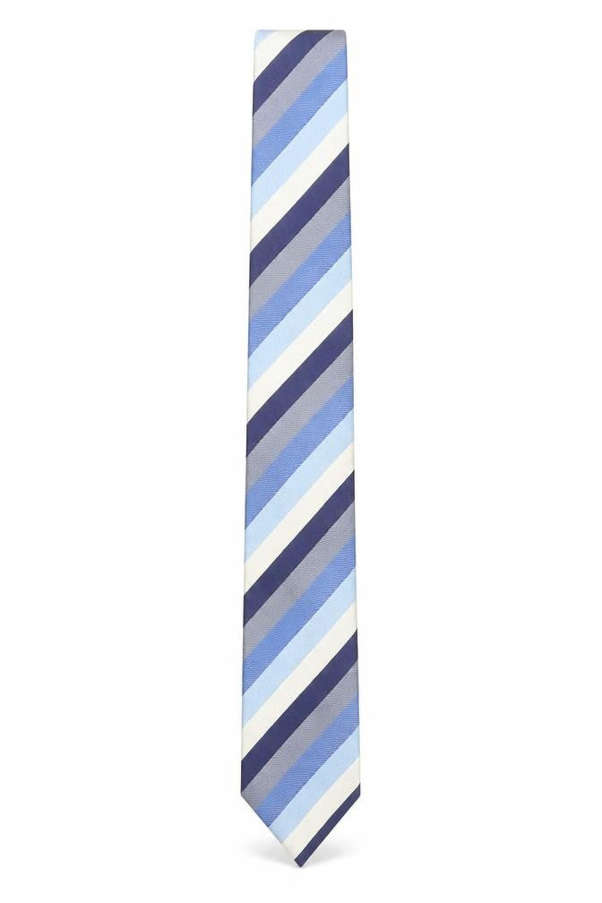 The Savile Row Company Men’s Blue Striped Slim Silk Tie One Size