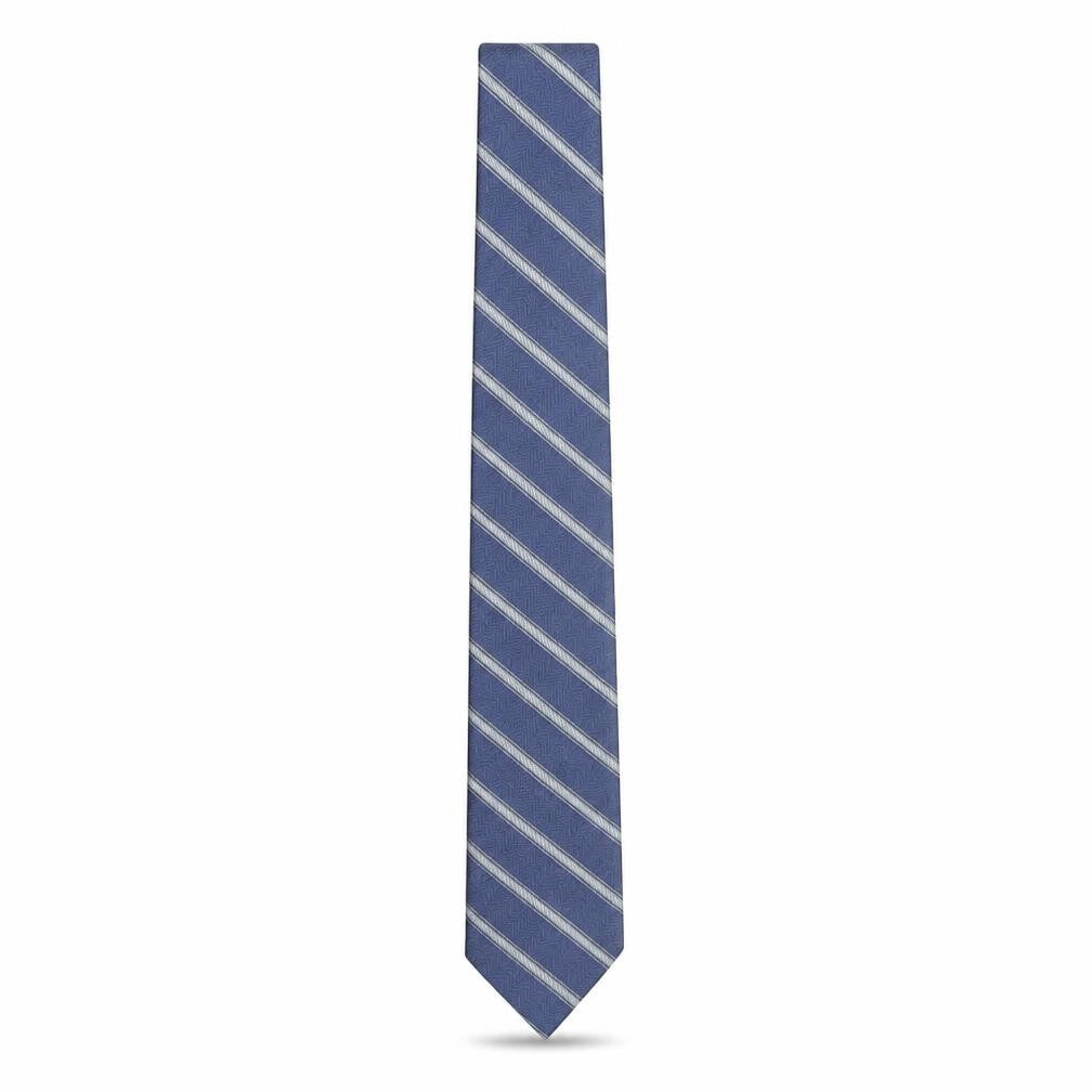Front view of Tom Hagan Men's Blue Striped Slim Tie Polyester One Size