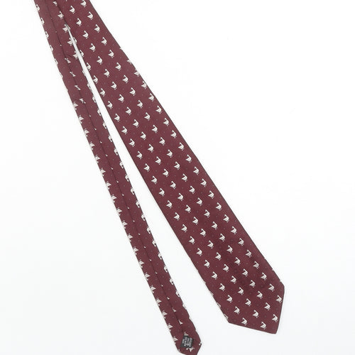 CommeSoie Men Burgundy Polyester Animal Print Tie 176cm
