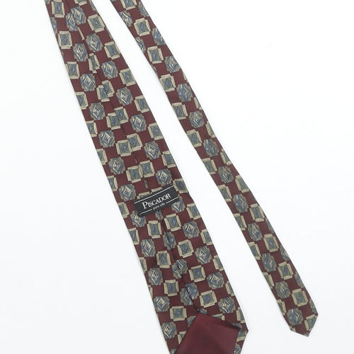 Piscador Men’s Brown Geometric Pure Silk Designer Tie One Size