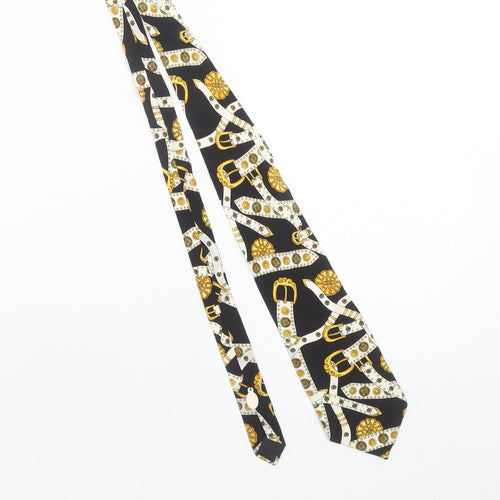 La Valière Paris Men's Black Gold Patterned Silk Tie 176cm