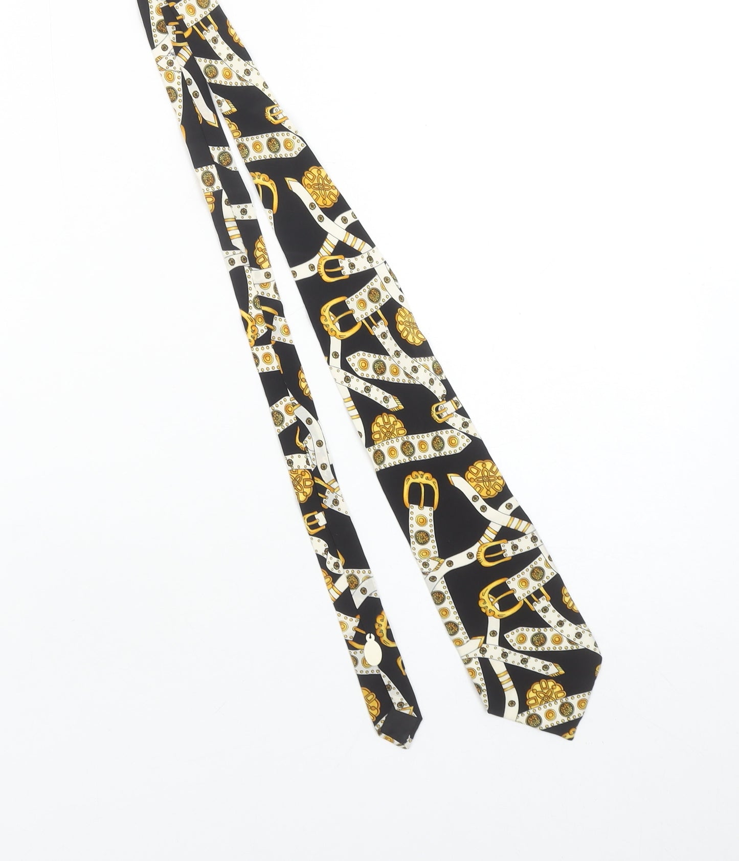 La Valière Paris Men's Black Gold Patterned Silk Tie 176cm