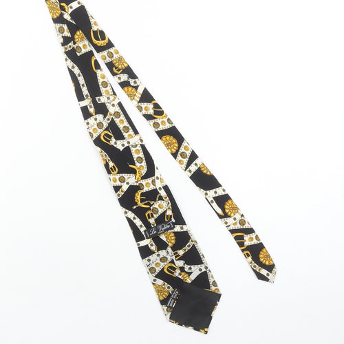 La Valière Paris Men's Black Gold Patterned Silk Tie 176cm
