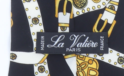 La Valière Paris Men's Black Gold Patterned Silk Tie 176cm