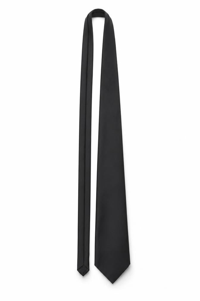Front view of C&A Men's Black Slim Polyester Tie One Size Woven Finish