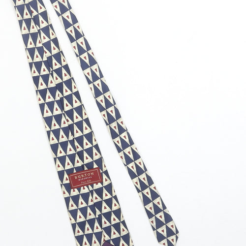 Burton Mens Blue Geometric Pure Silk Pointed Tie One Size