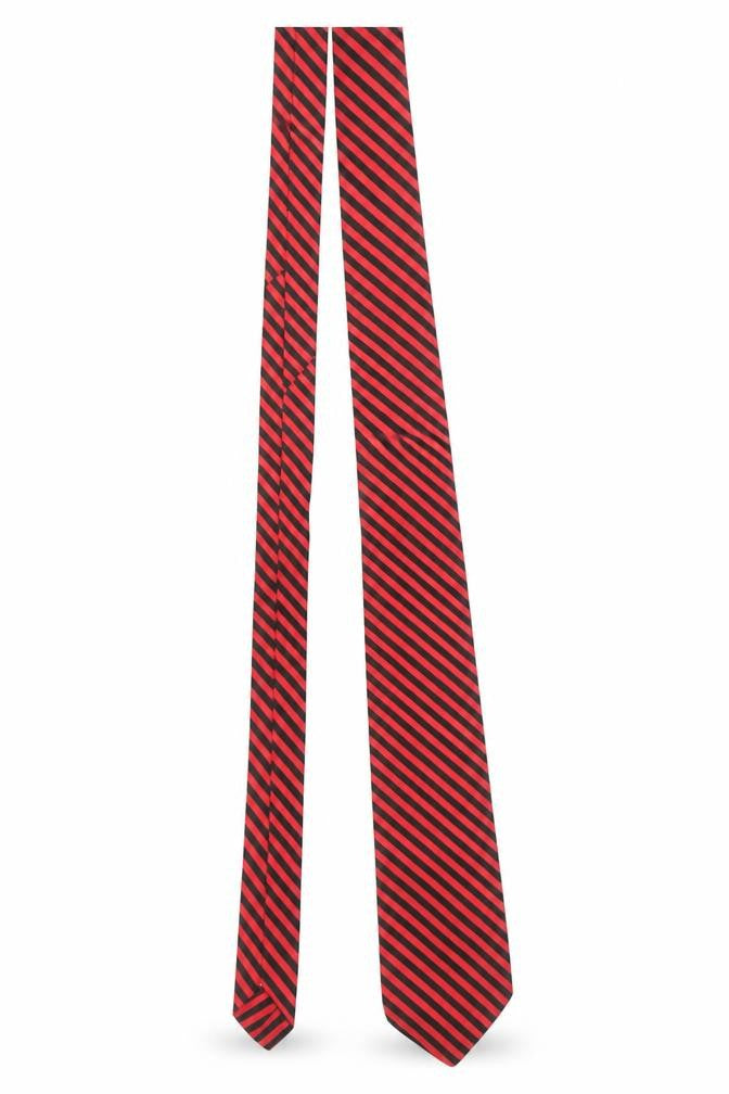 Front view of Carnaval de Paris Men's Black & Red Striped Pure Silk Tie One Size