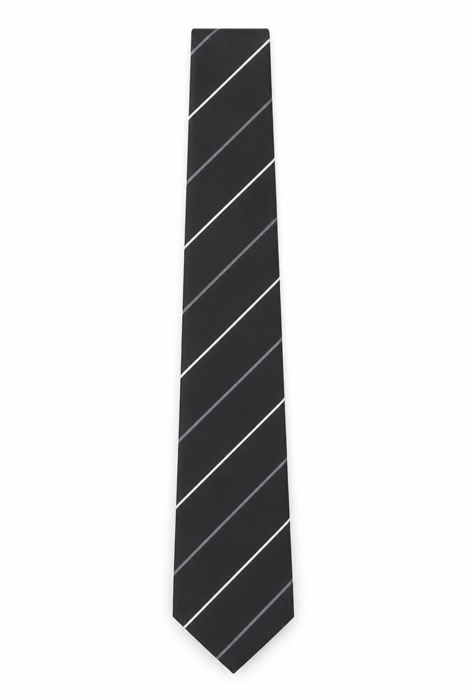 Front view of Amici Men's Black Striped Slim Polyester Tie