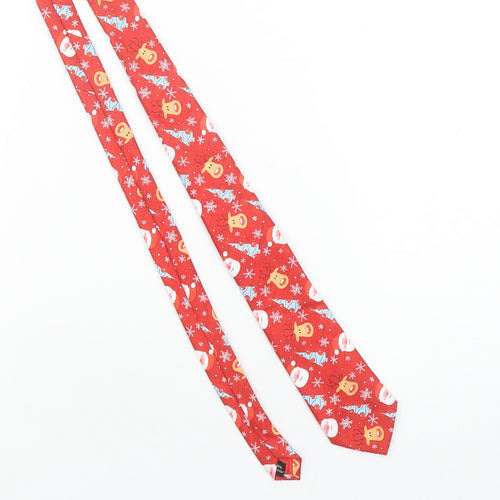 Dobell Men's Red Christmas Print Polyester Tie One Size