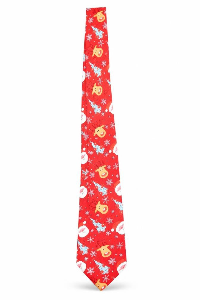 Front view of Dobell Men's Red Christmas Print Polyester Tie One Size
