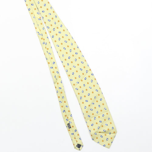 Jermyn Street London Men Yellow Floral Silk Slim Tie Handmade 176cm