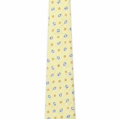 Jermyn Street London Men Yellow Floral Silk Slim Tie Handmade 176cm