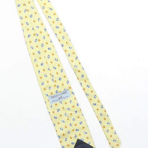 Jermyn Street London Men Yellow Floral Silk Slim Tie Handmade 176cm