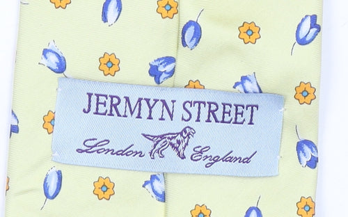 Jermyn Street London Men Yellow Floral Silk Slim Tie Handmade 176cm