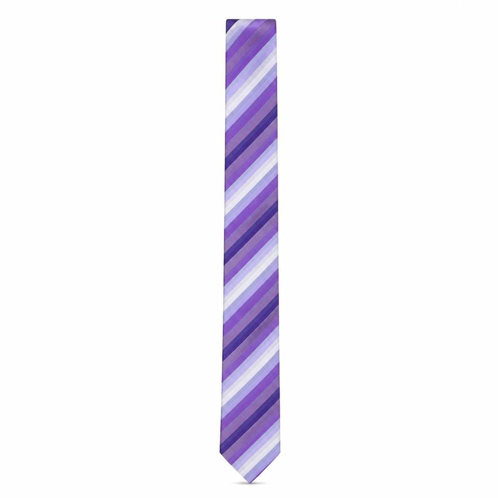 Front view of Daniel Hechter Men's Purple Striped Silk Slim Tie One Size