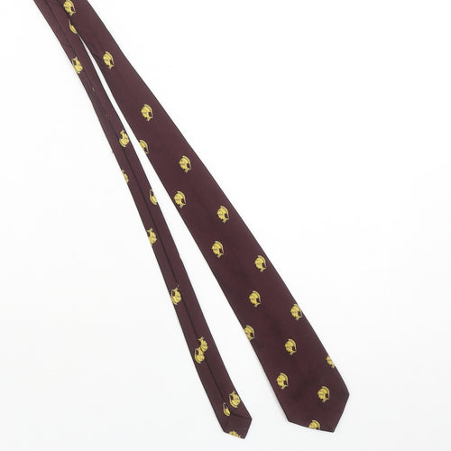Twinzine Men Burgundy Gold Warrior Pattern Silk Tie 176cm