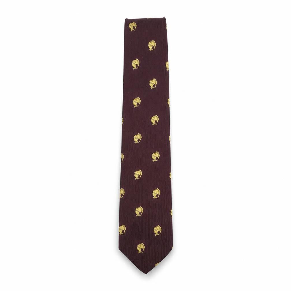 Front view of Twinzine Men Burgundy Gold Warrior Pattern Silk Tie 176cm