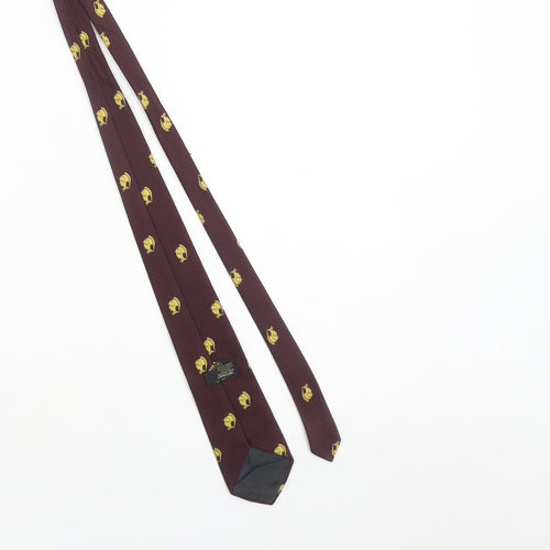 Twinzine Men Burgundy Gold Warrior Pattern Silk Tie 176cm