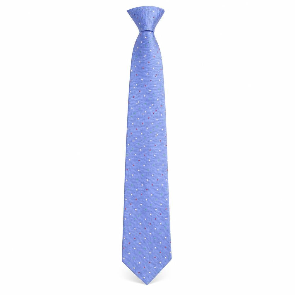 Front view of T.M. Lewin Men's Blue Polka Dot Silk Tie - Elegant Designer Style